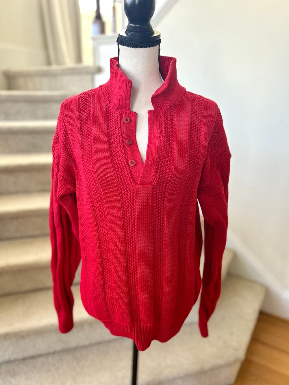 Vintage Penns Landing Chunky Red Knit Fisherman Sweater
